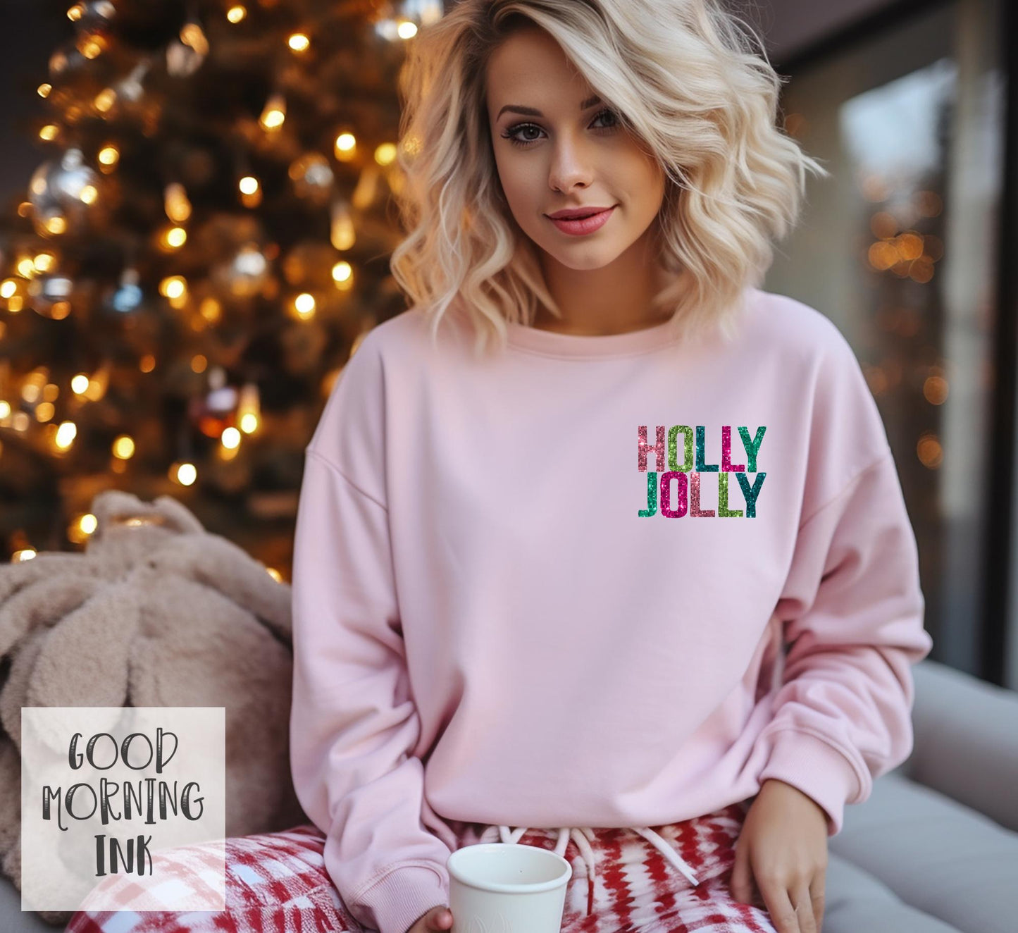Pocket Print: Faux Sequins Holly Jolly Clear Film COLOR