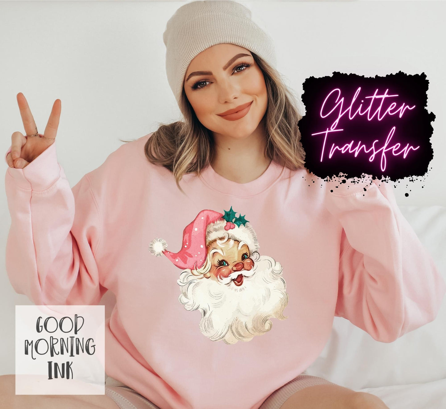 Retro Pink Santa Clear Film *Glitter* COLOR