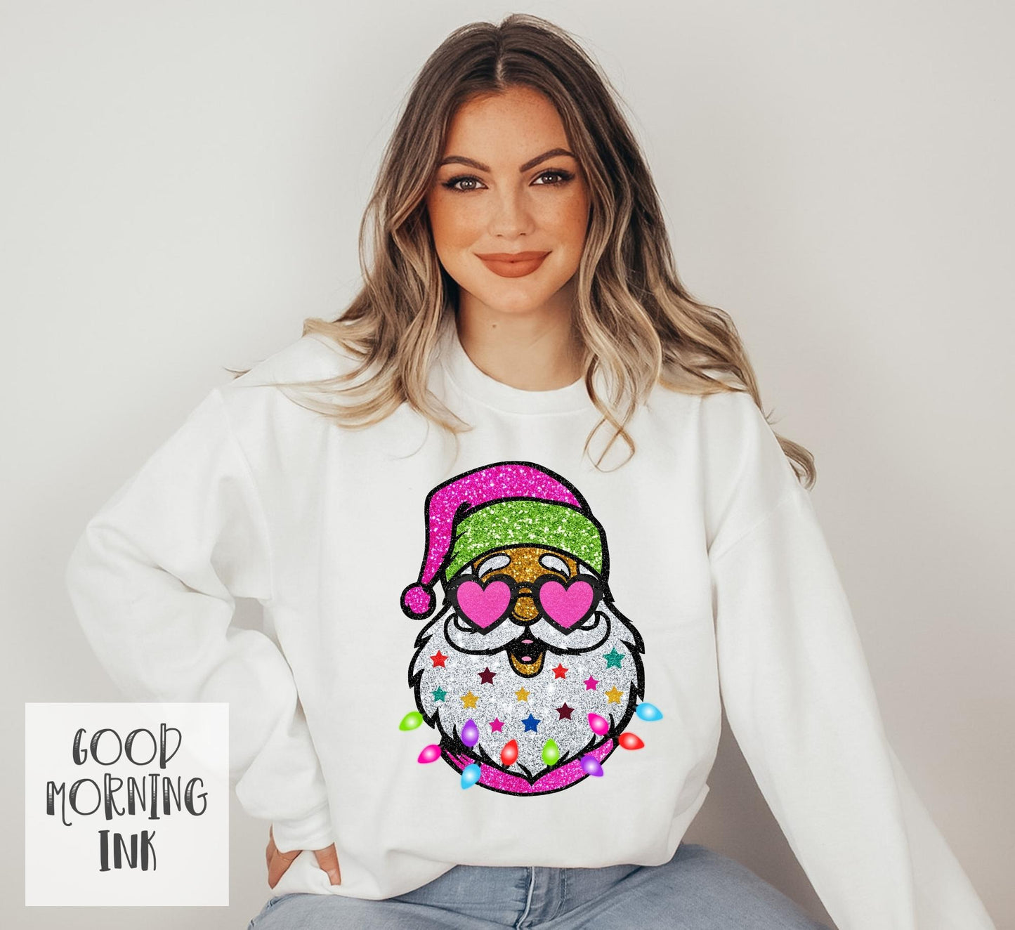 Faux Glitter Santa Sunnies Clear Film COLOR | 2 Adult Sizes Available