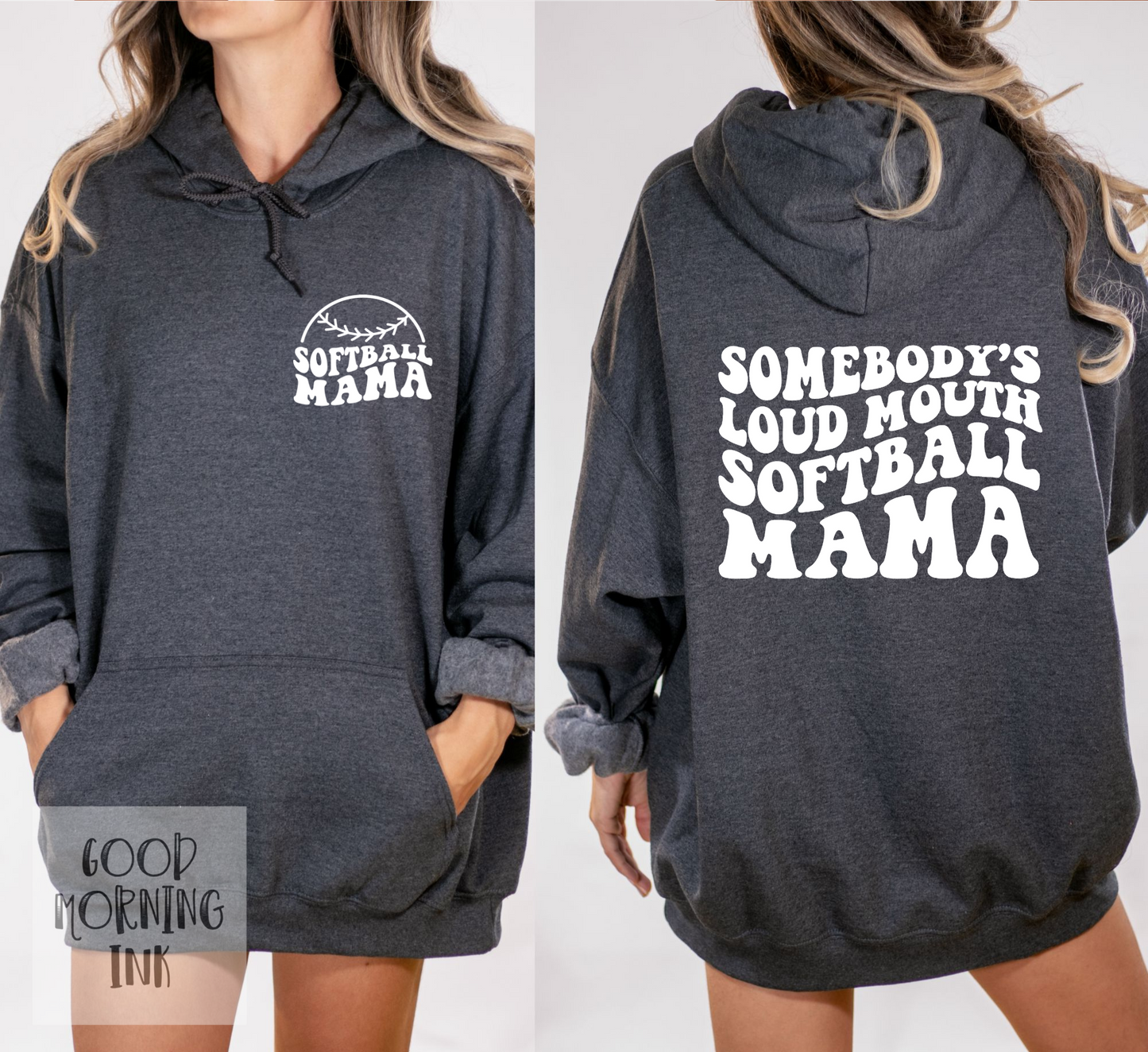 SET of 2: Somebody's Loud Mouth Softball Mama / Softball Mama Pocket (WHITE)