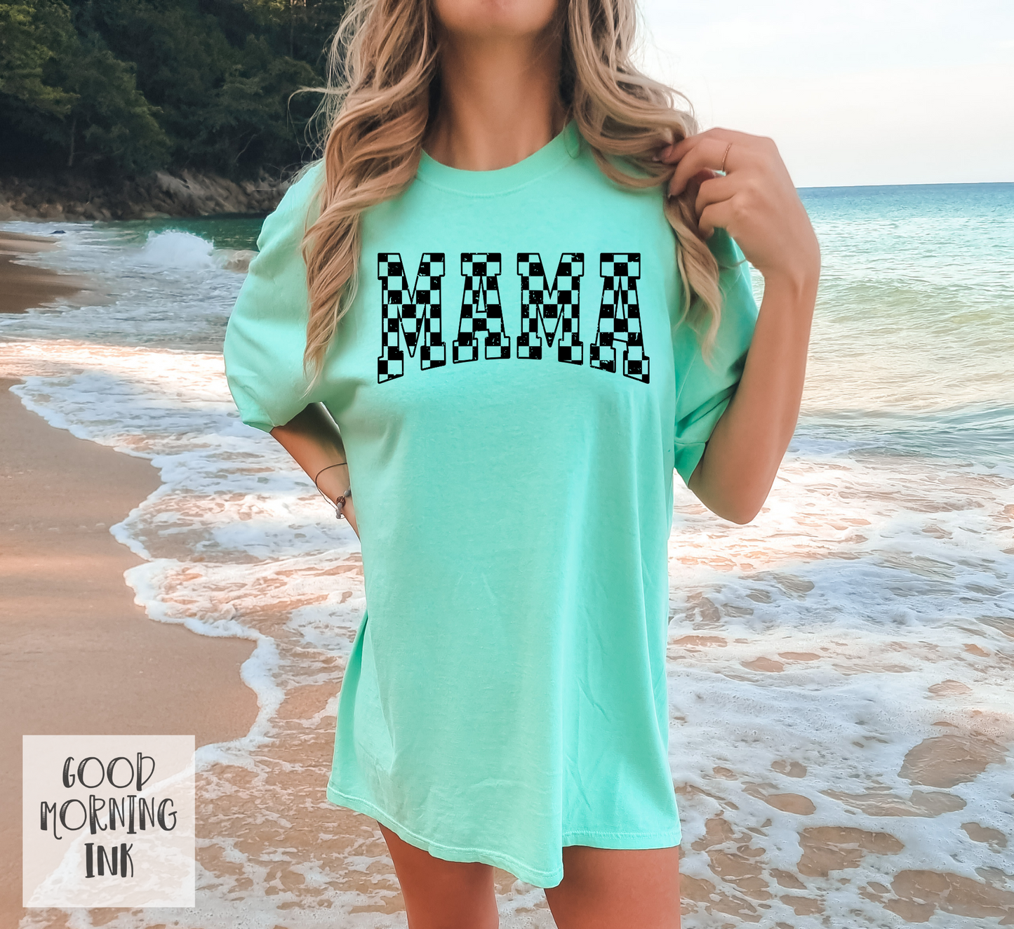 Distressed Check Mama (BLACK)