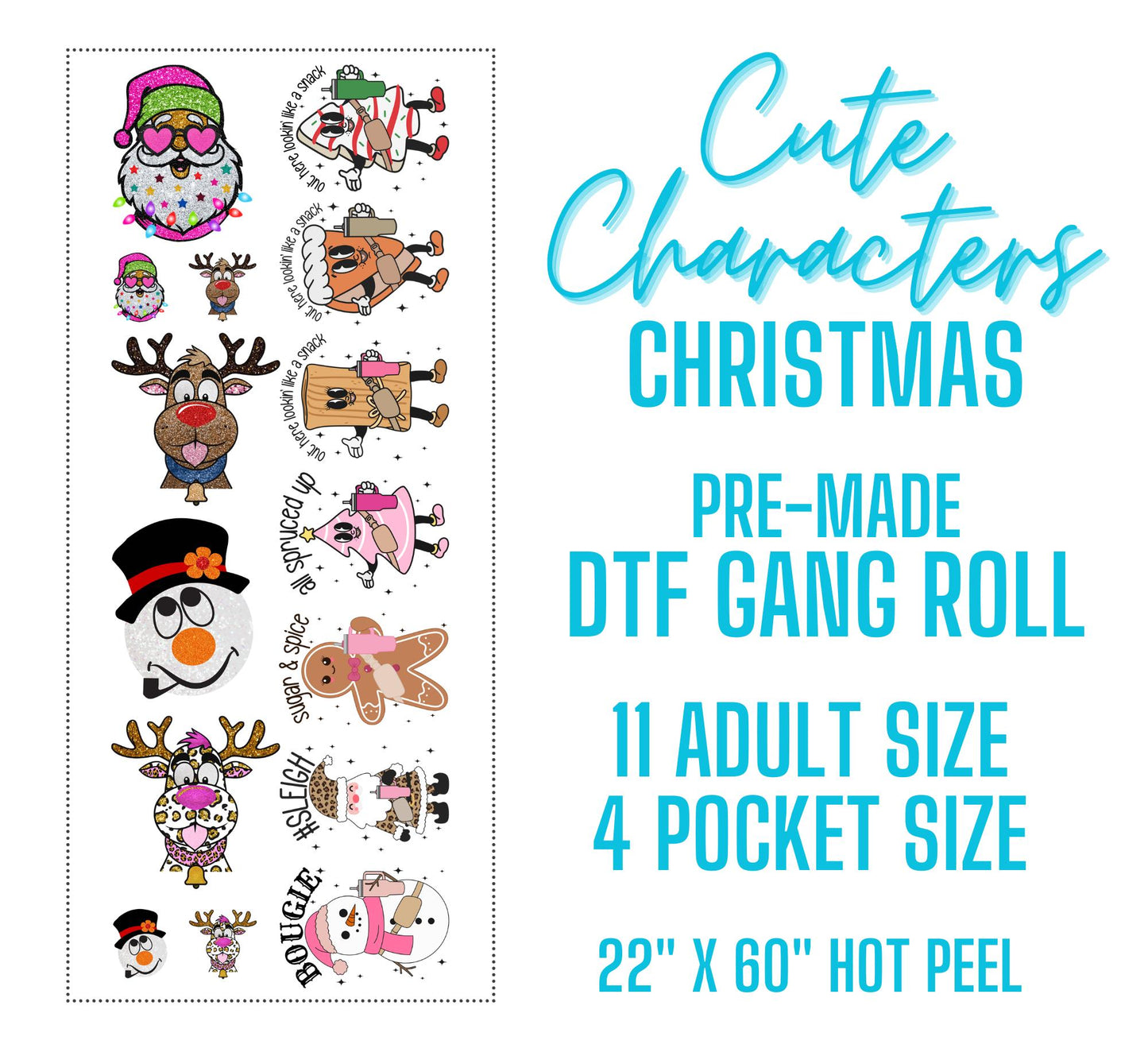 22 x 60 DTF Gang Sheet: Christmas Characters
