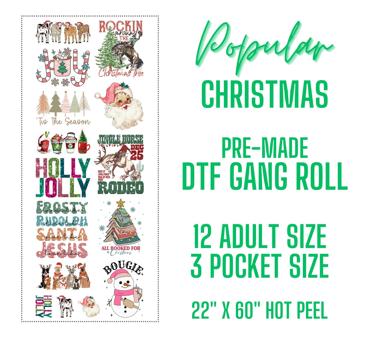 22 x 60 DTF Gang Sheet: Popular Christmas