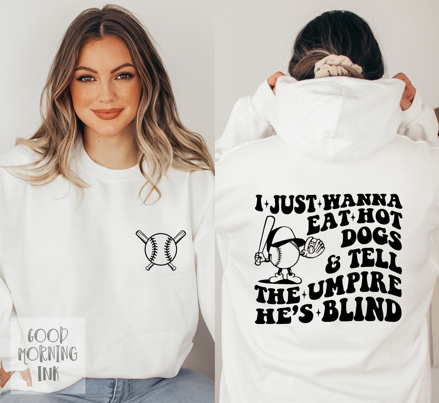 SET of 2: I Just Wanna Eat Hot Dogs & Tell the Umpire He's Blind / Baseball Bat Pocket (BLACK)