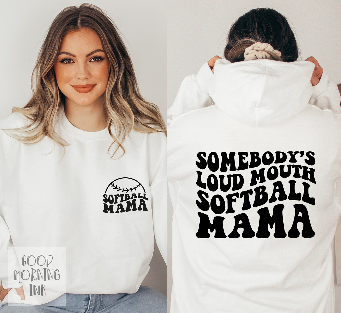 SET of 2: Somebody's Loud Mouth Softball Mama / Softball Mama Pocket (BLACK)