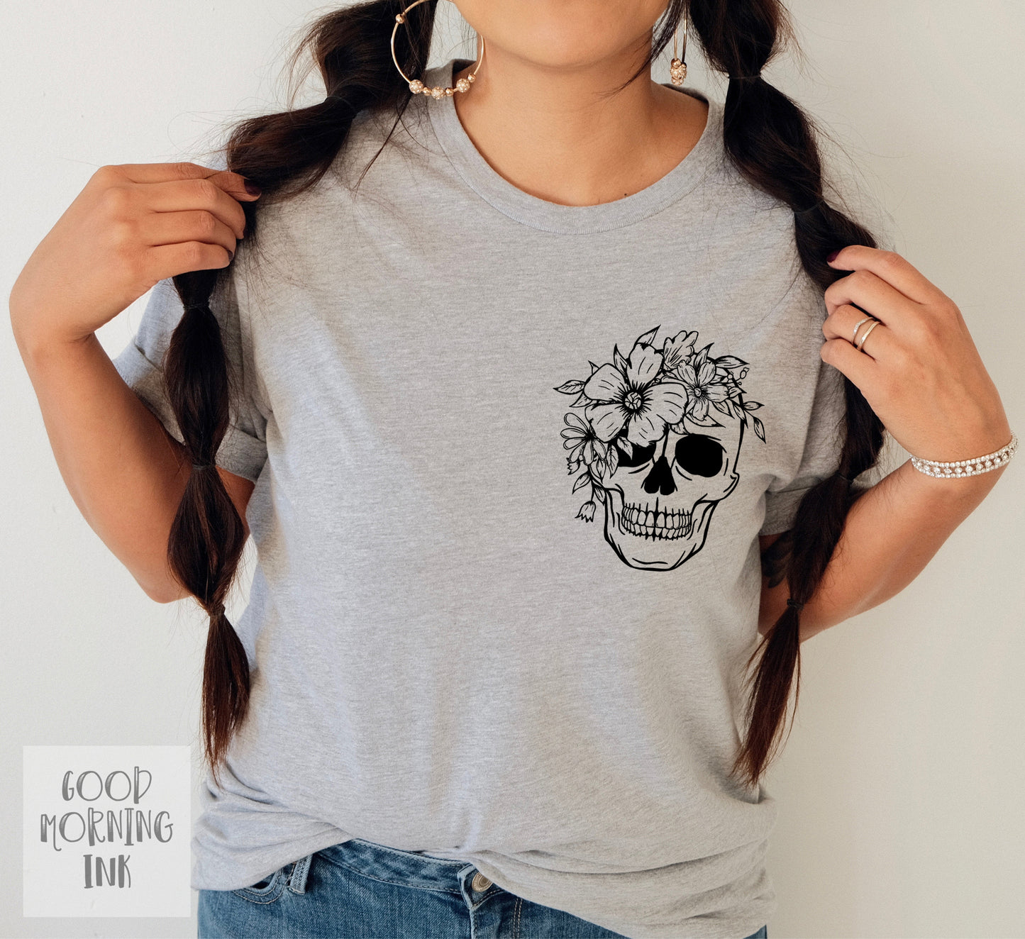 Pocket Print: Flower Skull (BLACK)