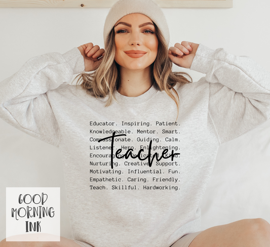 Teacher Typography Screen Print Transfer (BLACK)