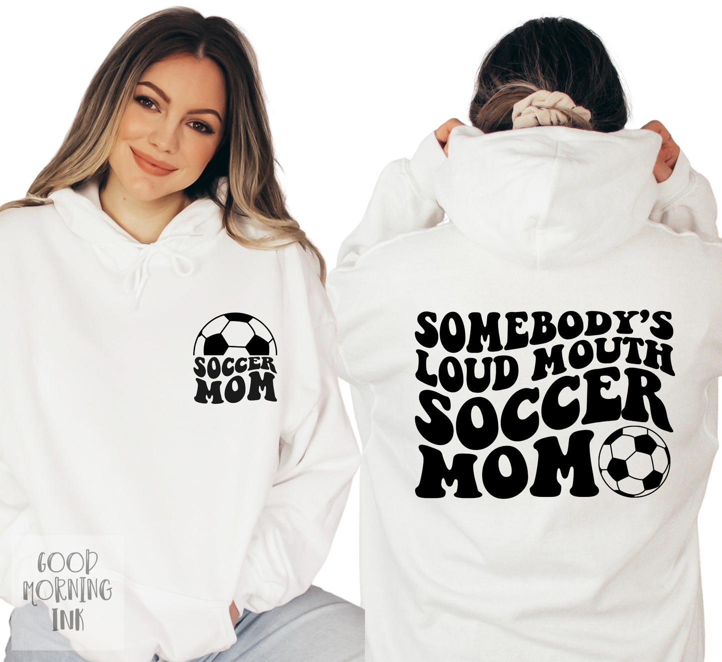 Set of 2: Somebody's Loud Mouth Soccer Mom / Soccer Mom Pocket (BLACK)