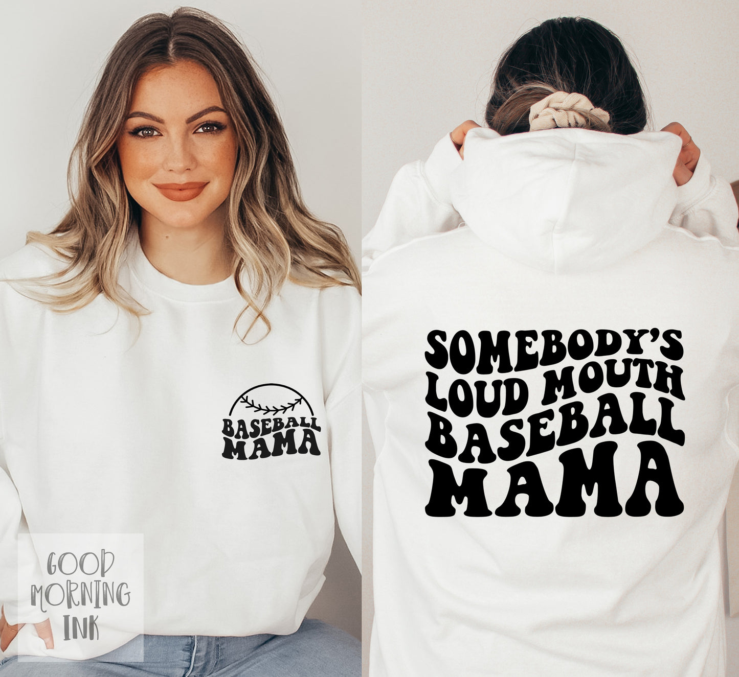 SET of 2: Somebody's Loud Mouth Baseball Mama / Baseball Mama Pocket (BLACK)